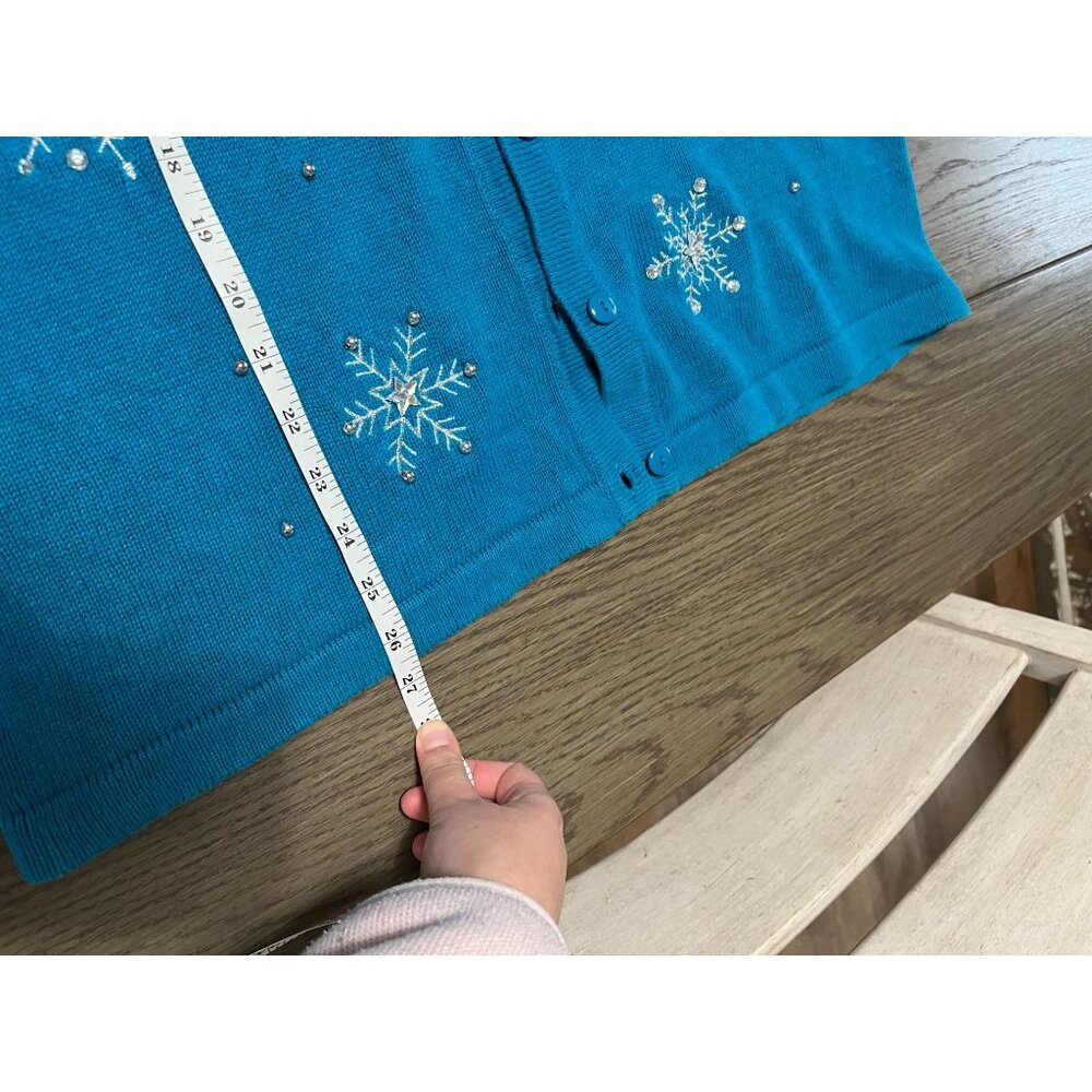 NWT VINTAGE Christopher & Banks Womens XL Snowflake Embroidered Teal Vest 55% Ra - Picture 8 of 8